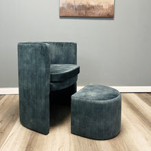 Load image into Gallery viewer, Barrel Chair and Ottoman Set-Blue Velvet