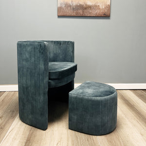 Barrel Chair and Ottoman Set-Blue Velvet