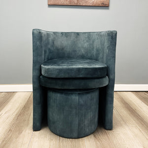 Barrel Chair and Ottoman Set-Blue Velvet