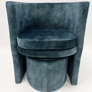Barrel Chair and Ottoman Set-Blue Velvet
