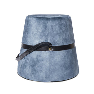 18.5"D Ottoman with Faux Leather Handle-Blue Velvet