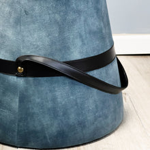 Load image into Gallery viewer, 18.5&quot;D Ottoman with Faux Leather Handle-Blue Velvet