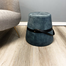 Load image into Gallery viewer, 18.5&quot;D Ottoman with Faux Leather Handle-Blue Velvet