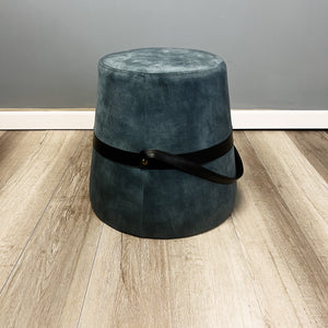 18.5"D Ottoman with Faux Leather Handle-Blue Velvet