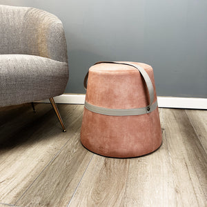 18.5"D Ottoman with Faux Leather Handle-Blush Velvet