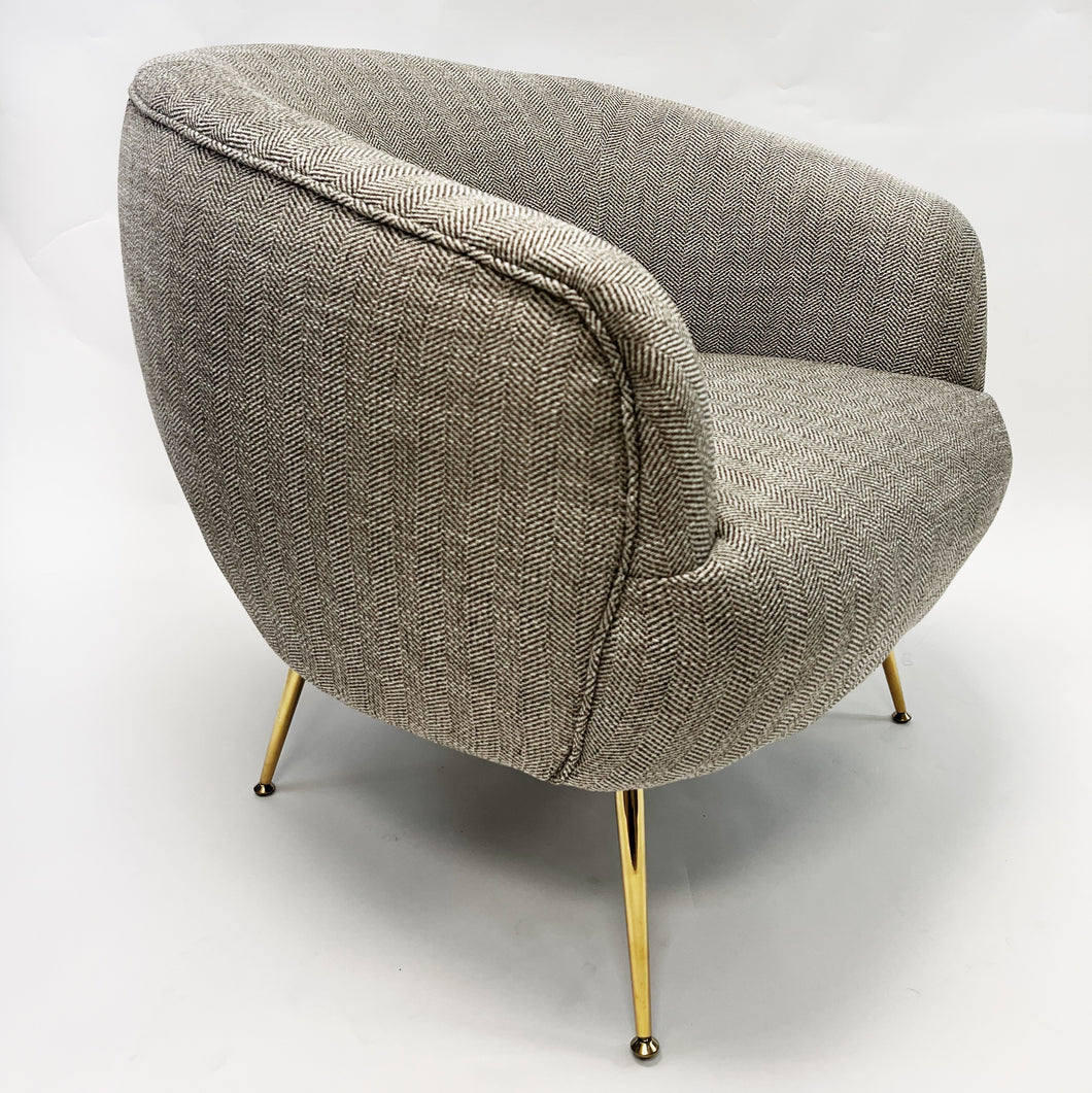 Oversized Barrel Accent Chair-Taupe Chevron Pattern