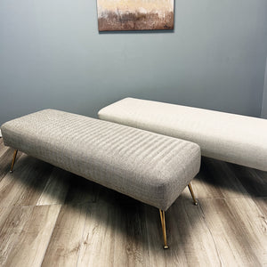 60"L Upholstered Bench-Taupe Chevron Pattern