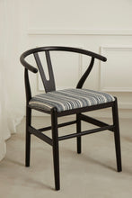 Load image into Gallery viewer, Set of 2 Pia Wishbone Dining Chairs-Black with Stripe Cushion